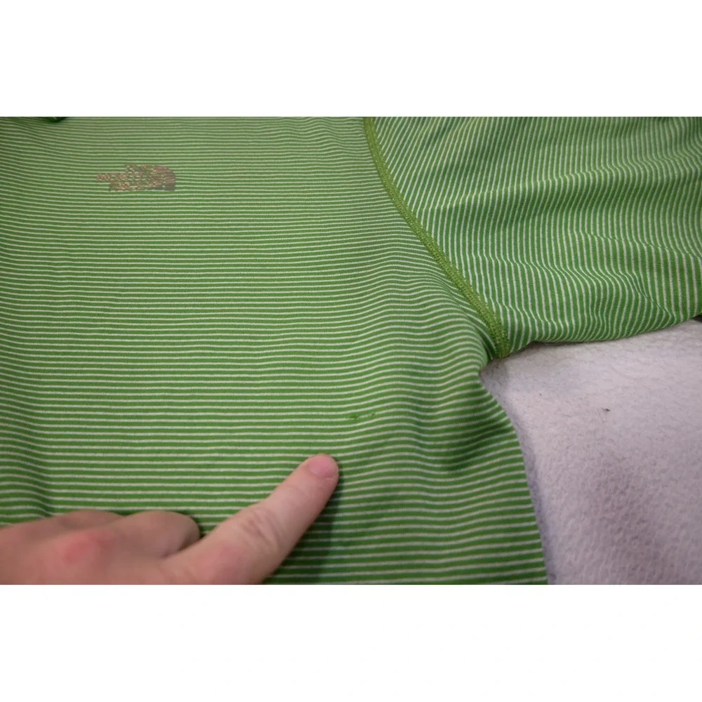 The North Face Polo Shirt Mens XL Green Striped FlashDry Activewear Short Sleeve